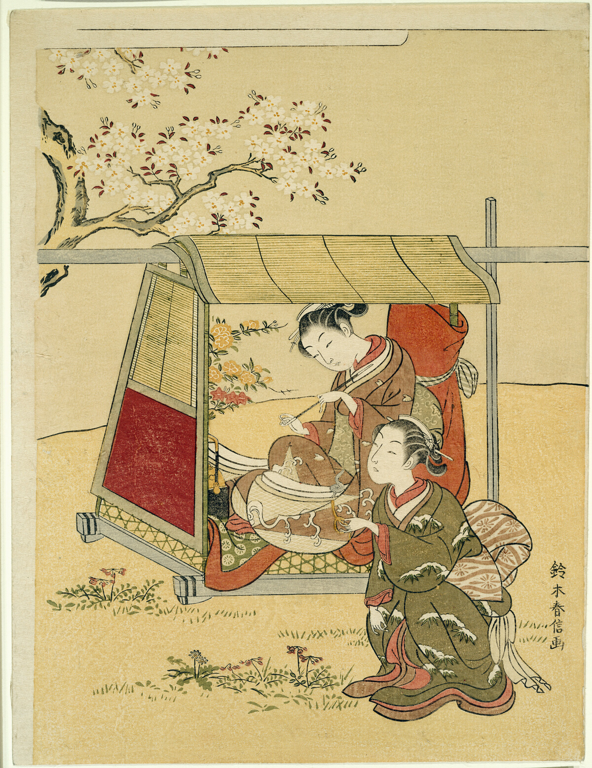 Resting in a Palanquin Beneath Cherry Blossoms — Suzuki Harunobu