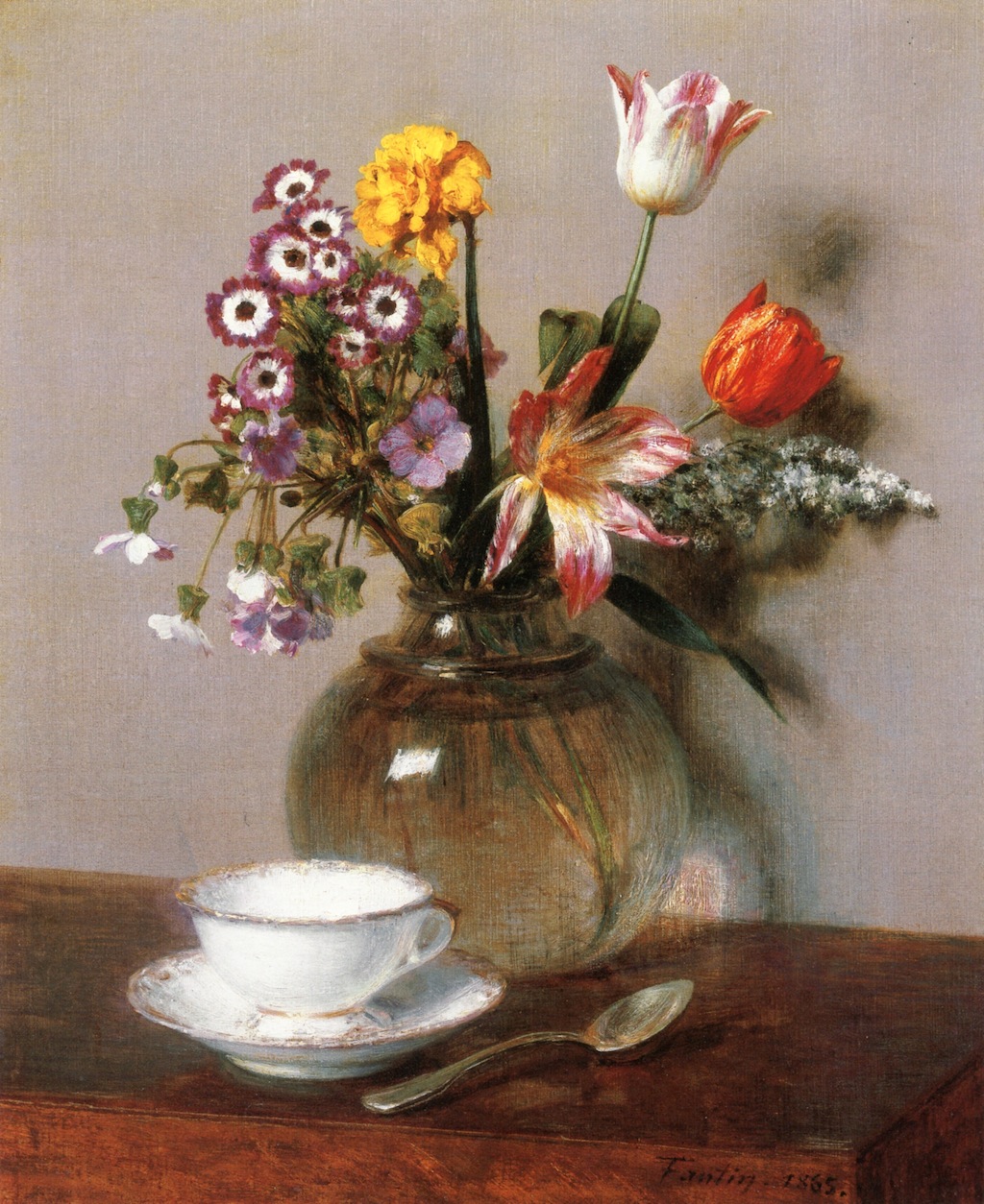 Vase of Flowers with a Coffee Cup — Henri Fantin-Latour