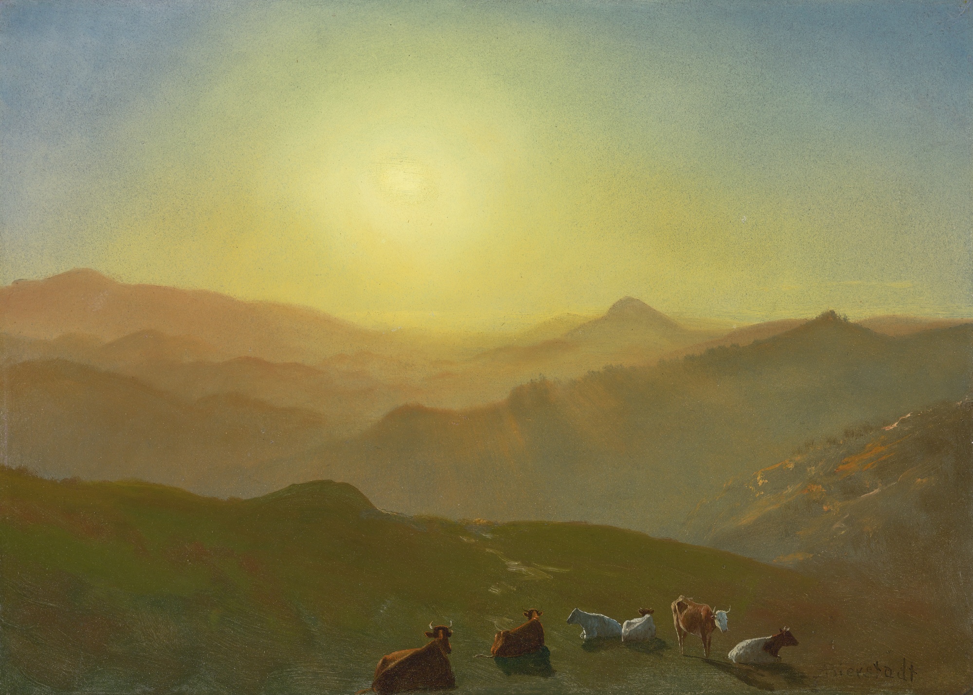 Looking from the Shade on Clay Hill (Sunset, San Francisco) — Albert Bierstadt